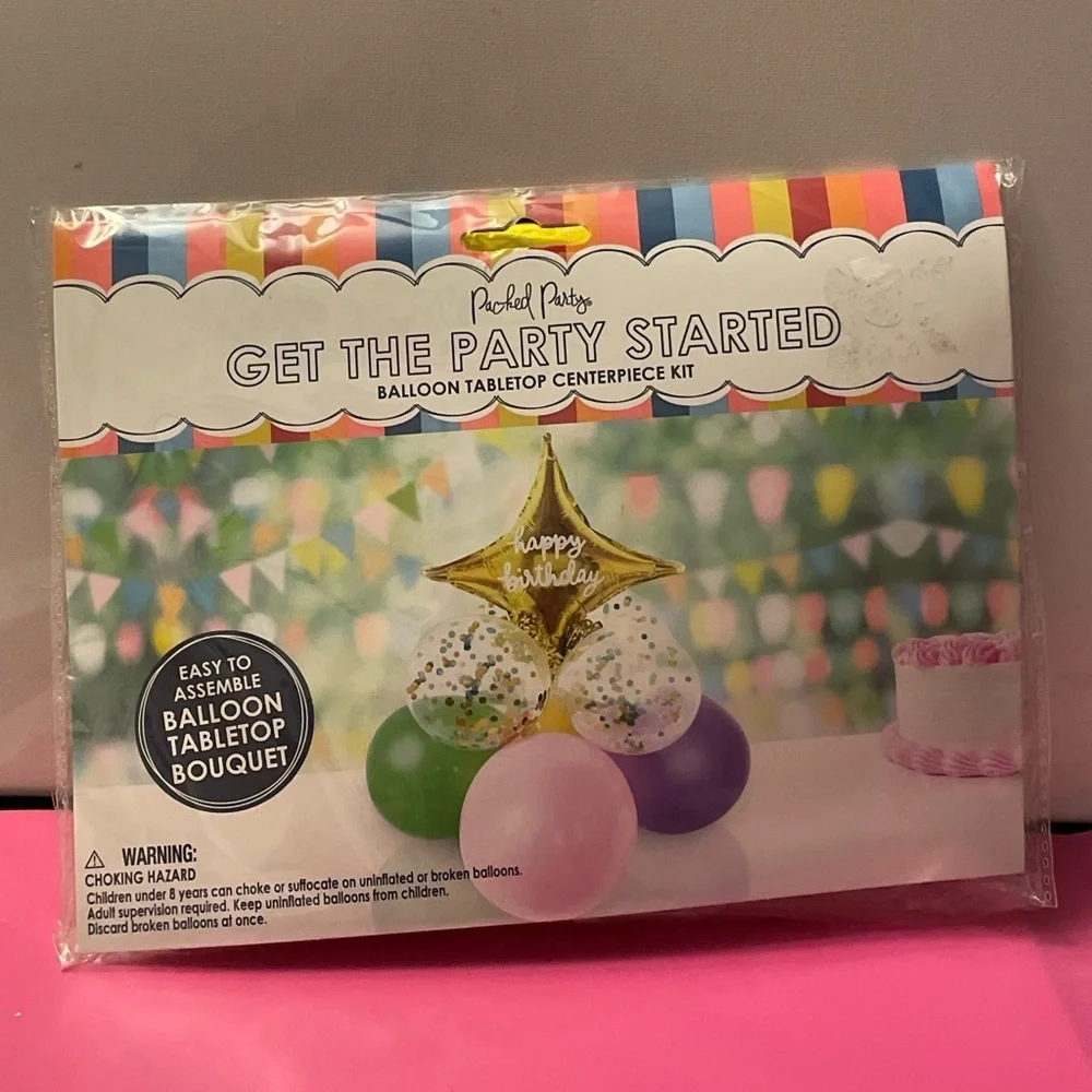 Packed Party Balloon Tabletop Centerpiece Kit - Gold, Purple, Green, White